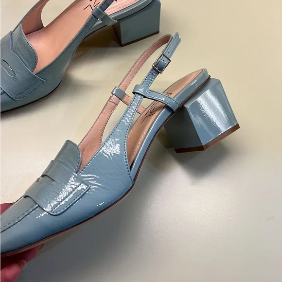 AGL baby blue Leather Square Toe Slingback Low Heel ShoesQuiet Luxury NWT